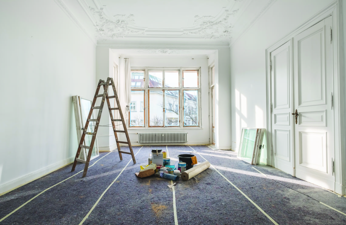 living room in the middle of a renovation